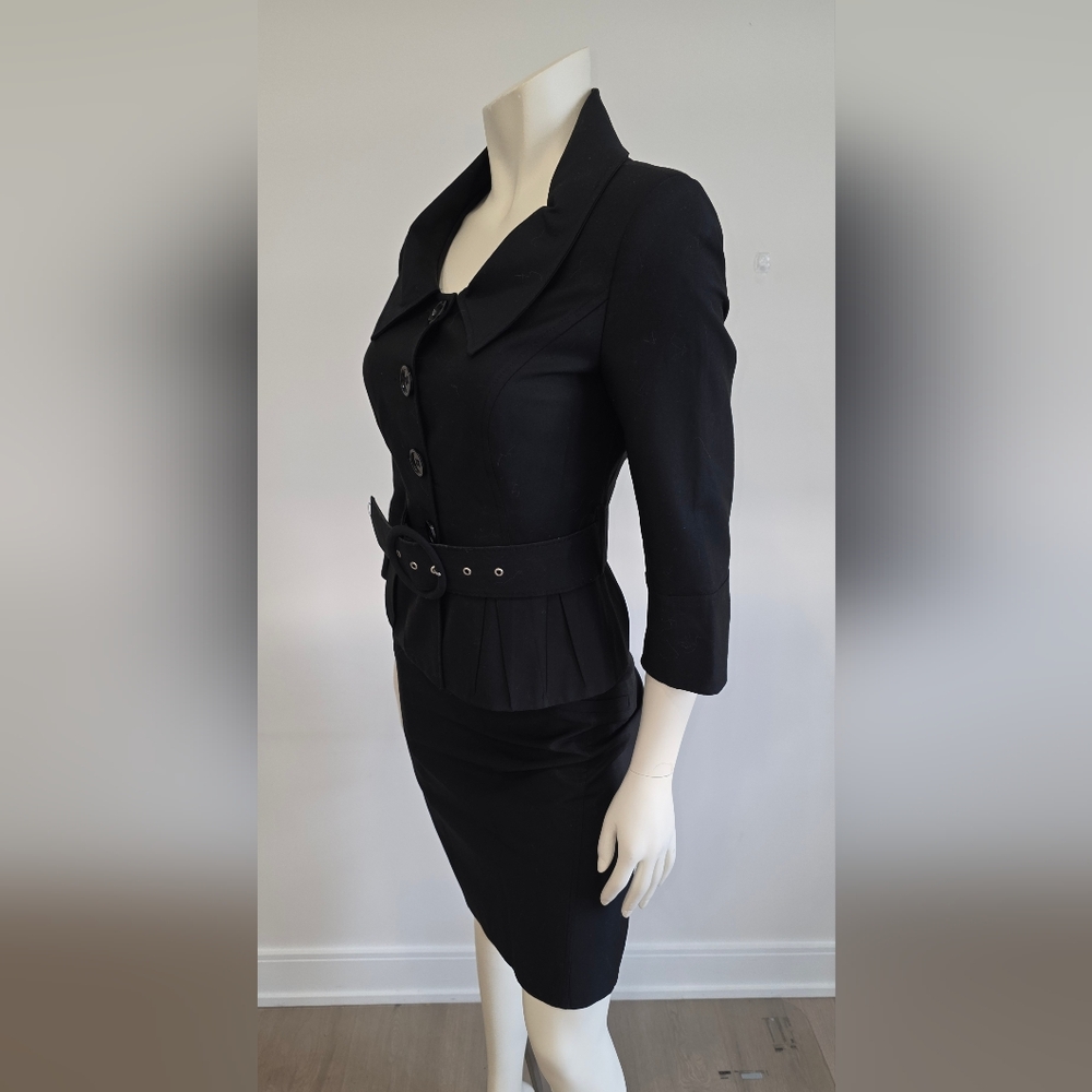 Butik Day1 Elegant Black Knee-Length Pencil Skirt & Belted Jacket Suit Coord US4 - Picture 11 of 16